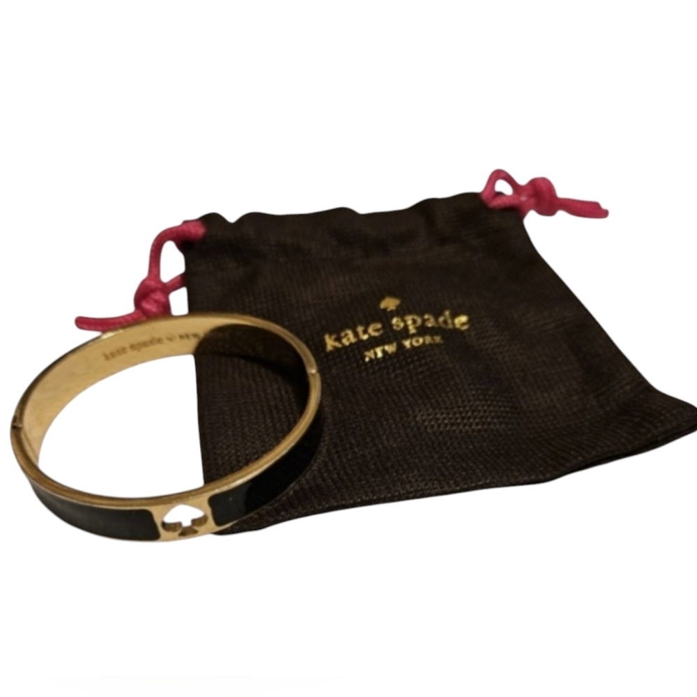Kate Spade Black Enamel Hinged Bangle Bracelet w/bag